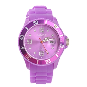 BuySKU66251 SANDA Round Dial Sports Quartz Wrist Watch with Date & Silicone Band (Purple)