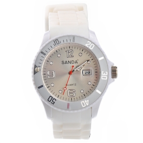 BuySKU66250 SANDA Round Dial Sports Quartz Wrist Watch with Date & Silicone Band (White)