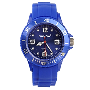 BuySKU66244 SANDA Round Dial Sports Quartz Wrist Watch with Silicone Wristband (Dark Blue)