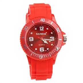 BuySKU66239 SANDA Round Dial Sports Quartz Wrist Watch with Silicone Wristband (Red)