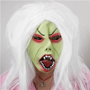 BuySKU61680 Scary Rubber Vampire Devil Mask with White Hair for Halloween