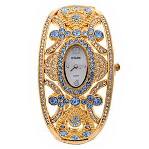 BuySKU58187 Shiny Golden Crown Style Bracelet Watch with Blue Rhinestone