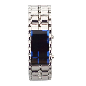 BuySKU58381 Shiny Stainless Steel LED Watch with Blue Lighting Display (Silver)