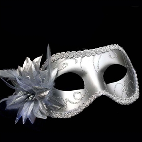 BuySKU61840 Silver Lace Color Patter Mask with Flower for Ball Party All Saints' Day - 5pcs/pack