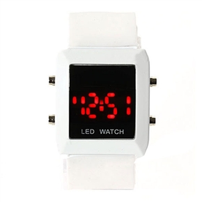 BuySKU57880 Square Face Design Red LED Wrist Watch with Rubber Band (White)