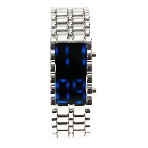 BuySKU58385 Stainless Steel Blue LED Watch Digital Wrist Watch for Female (Silver)