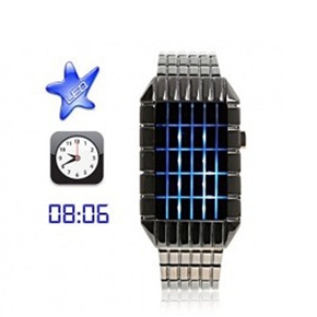 BuySKU58356 Stainless Steel Blue LED Watch Fashionable Wrist Watch (Black)