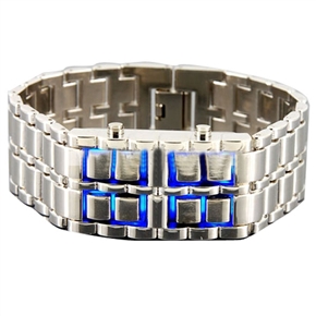BuySKU58404 Stainless Steel Blue LED Watch Unique Style Digital Watch (Silver)