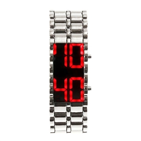 BuySKU58382 Stainless Steel LED Watch for Man with Red Light Display - M Size (Silver)