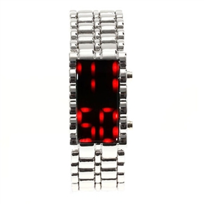 BuySKU58384 Stainless Steel Red LED Watch Digital Watch for Female (Silver)