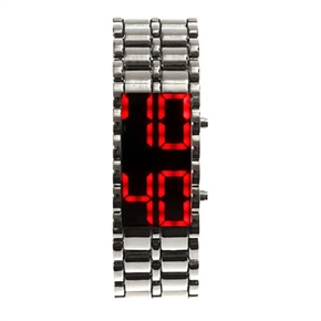 BuySKU58383 Stainless Steel Red LED Watch for Man Wrist Digital Watch - M Size