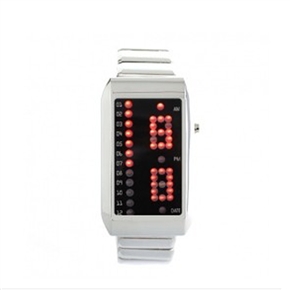 BuySKU58379 Stainless Steel Wrist Watch for Man with Red LED Lighting Display (Silver)
