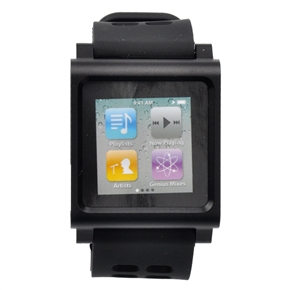 BuySKU64405 Stylish Aluminum Alloy Wrist Watch Case Cover with Silicone Band for iPod Nano 6th Generation (Black)