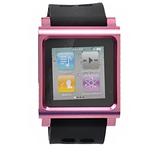BuySKU64400 Stylish Aluminum Alloy Wrist Watch Case Cover with Silicone Band for iPod Nano 6th Generation (Pink)