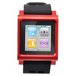BuySKU64348 Stylish Aluminum Alloy Wrist Watch Case Cover with Silicone Band for iPod Nano 6th Generation (Red)