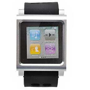 BuySKU64403 Stylish Aluminum Alloy Wrist Watch Case Cover with Silicone Band for iPod Nano 6th Generation (Silver)