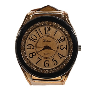 BuySKU58000 Stylish Crystal Inlaid Bezel Round Case Quartz Wrist Watch with Wide Leather Band for Male (Brown)