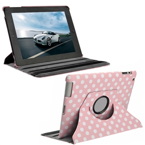 BuySKU67423 Stylish Dots Pattern 360 Rotating PU Protective Case Cover with Sleep Function & Stand for The new iPad (Pink)