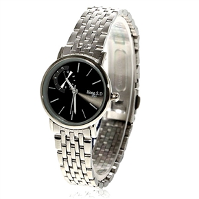 BuySKU57971 Stylish Female Stainless Steel Watchband Quartz Wrist Watch with Strips Hour Marks