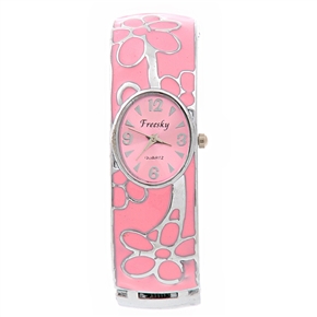 BuySKU66825 Stylish Flower Pattern Oval-shaped Dial Metal Bracelet Style Women's Quartz Wrist Watch (Pink)