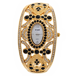 BuySKU58189 Stylish Golden Crown Style Bracelet Watch with Black Rhinestone