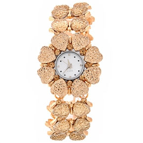 BuySKU67019 Stylish Heart Shaped Design Rhinestones Bracelet Style Women's Quartz Wrist Watch with Round Dial (Golden)