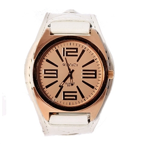 BuySKU58017 Stylish Large Round Brown Dial Quartz Wrist Watch with Wide Leather Band (White)