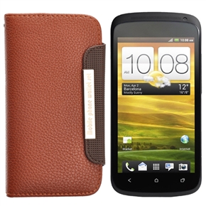 BuySKU64356 Stylish Left-right Open Style Protective PU Case Cover with Card Holder for HTC One S (Brown)