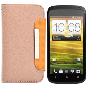 BuySKU64354 Stylish Left-right Open Style Protective PU Case Cover with Card Holder for HTC One S (Light Pink)