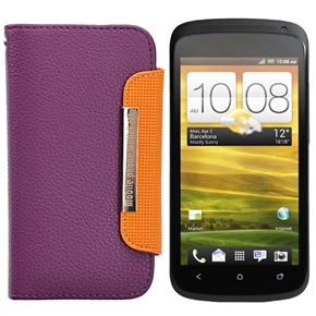 BuySKU64352 Stylish Left-right Open Style Protective PU Case Cover with Card Holder for HTC One S (Purple)