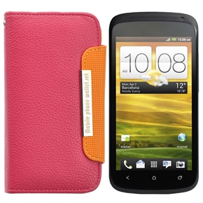 BuySKU64351 Stylish Left-right Open Style Protective PU Case Cover with Card Holder for HTC One S (Rosy)