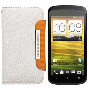 BuySKU64355 Stylish Left-right Open Style Protective PU Case Cover with Card Holder for HTC One S (White)