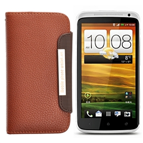 BuySKU64362 Stylish Left-right Open Style Protective PU Case Cover with Card Holder for HTC One X (Brown)