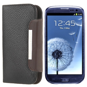 BuySKU65487 Stylish Left-right Open Style Protective PU Case Cover with Card Holder for Samsung Galaxy SIII /I9300 (Black)
