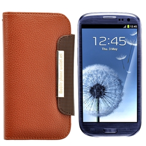 BuySKU65155 Stylish Left-right Open Style Protective PU Case Cover with Card Holder for Samsung Galaxy SIII /I9300 (Brown)