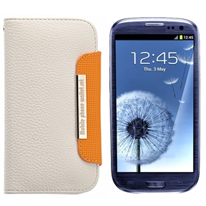 BuySKU65157 Stylish Left-right Open Style Protective PU Case Cover with Card Holder for Samsung Galaxy SIII /I9300 (White)
