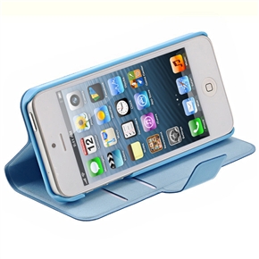 BuySKU67877 Stylish Left-right Open Style Ultra-thin PU Protective Case Cover with Inner Hard Back Case & Stand for iPhone 5 (Blue)