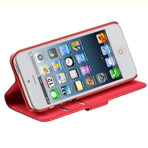 BuySKU67878 Stylish Left-right Open Style Ultra-thin PU Protective Case Cover with Inner Hard Back Case & Stand for iPhone 5 (Red)