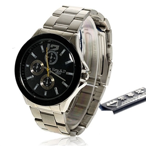 BuySKU58040 Stylish Male Stainless Steel Watchband Quartz Wrist Watch with 3 Time Decoration (Black)