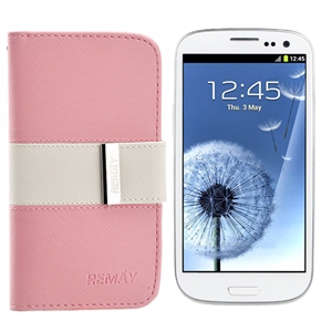 BuySKU67037 Stylish PU Protective Case Cover with Inner Hard Back Case & Card Holder for Samsung Galaxy S III /I9300 (Pink & White)