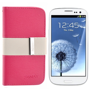 BuySKU67036 Stylish PU Protective Case Cover with Inner Hard Back Case & Card Holder for Samsung Galaxy S III /I9300 (Rosy & White)