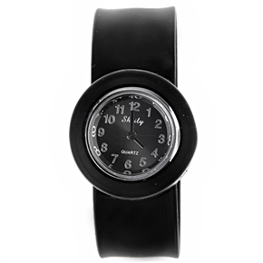 BuySKU57551 Stylish Pat Silicone Rubber Band Quartz Wrist Watch with Round Case for Female (Black)