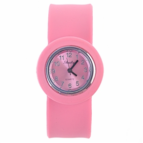 BuySKU57557 Stylish Pat Silicone Rubber Band Quartz Wrist Watch with Round Case for Female (Pink)