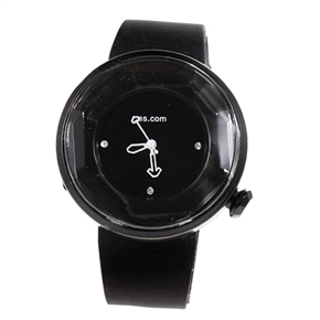 BuySKU57972 Stylish Round Case Women's Wrist Watch with Three Rhinestones Hour Marks & Rubber Band (Black)