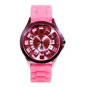 BuySKU57892 Stylish Round Dial Silicone Wrist Watch (Pink Wristband)