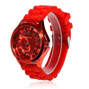 BuySKU57901 Stylish Round Dial Silicone Wrist Watch (Red Wristband)