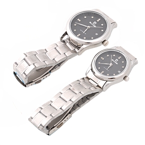 Stylish Stainless Steel Couple Watches with Date Display & Round Dial (Black) 