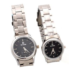 BuySKU64277 Stylish Stainless Steel Quartz Couple Watches with Round Dial & Second Scale Table (Black)