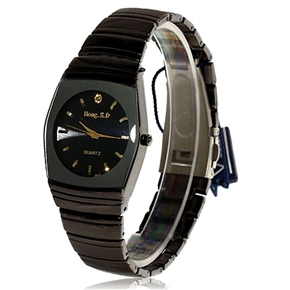 BuySKU57993 Stylish Stainless Steel Watchband Quartz Wrist Watch with Golden Strip Hour Marks (Black)