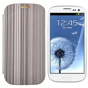 BuySKU67605 Stylish Vertical Stripes Ultra-thin PU Protective Front Case & Hard Battery Back Case for Samsung Galaxy S III (Grey)